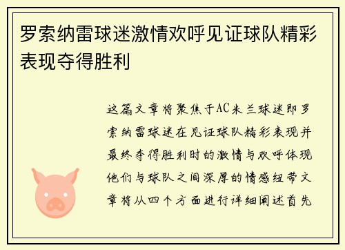 罗索纳雷球迷激情欢呼见证球队精彩表现夺得胜利